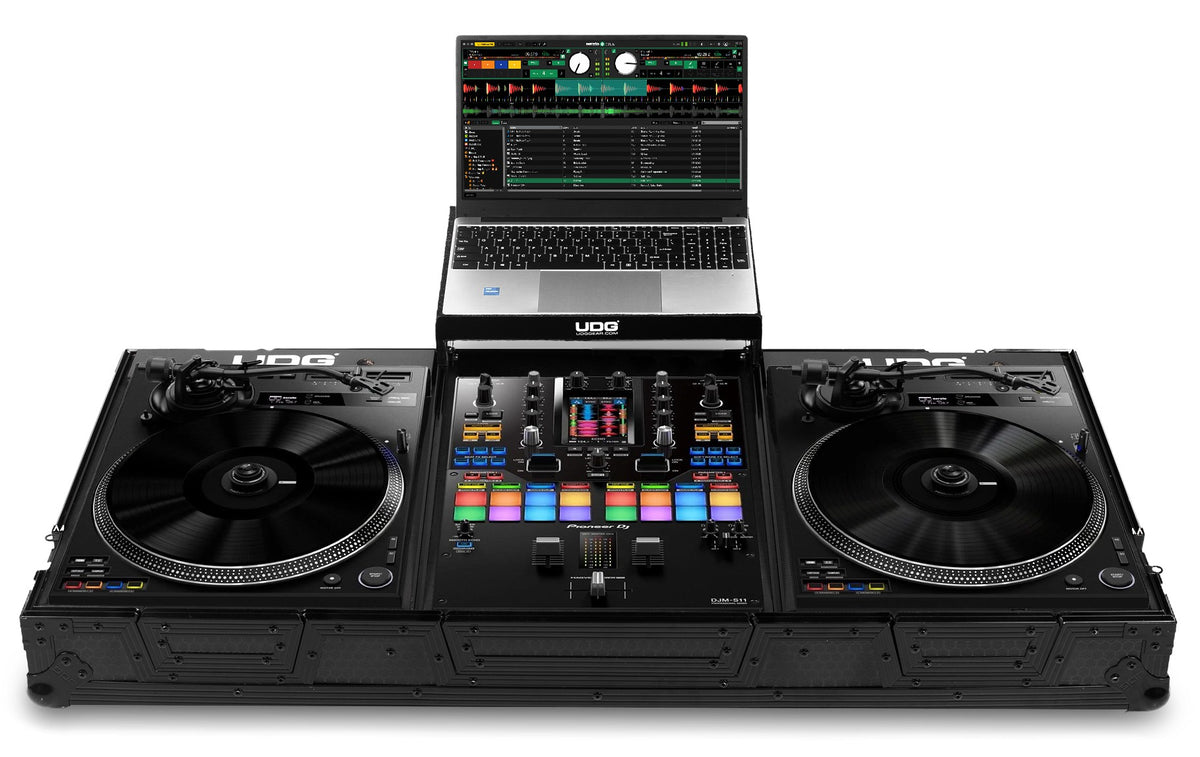 U91098BL Ultimate フライトケースセット  PLX-CRSS12 & 10/12インチミキサー Black  (ラップトップシェルフ＆ホイール付)