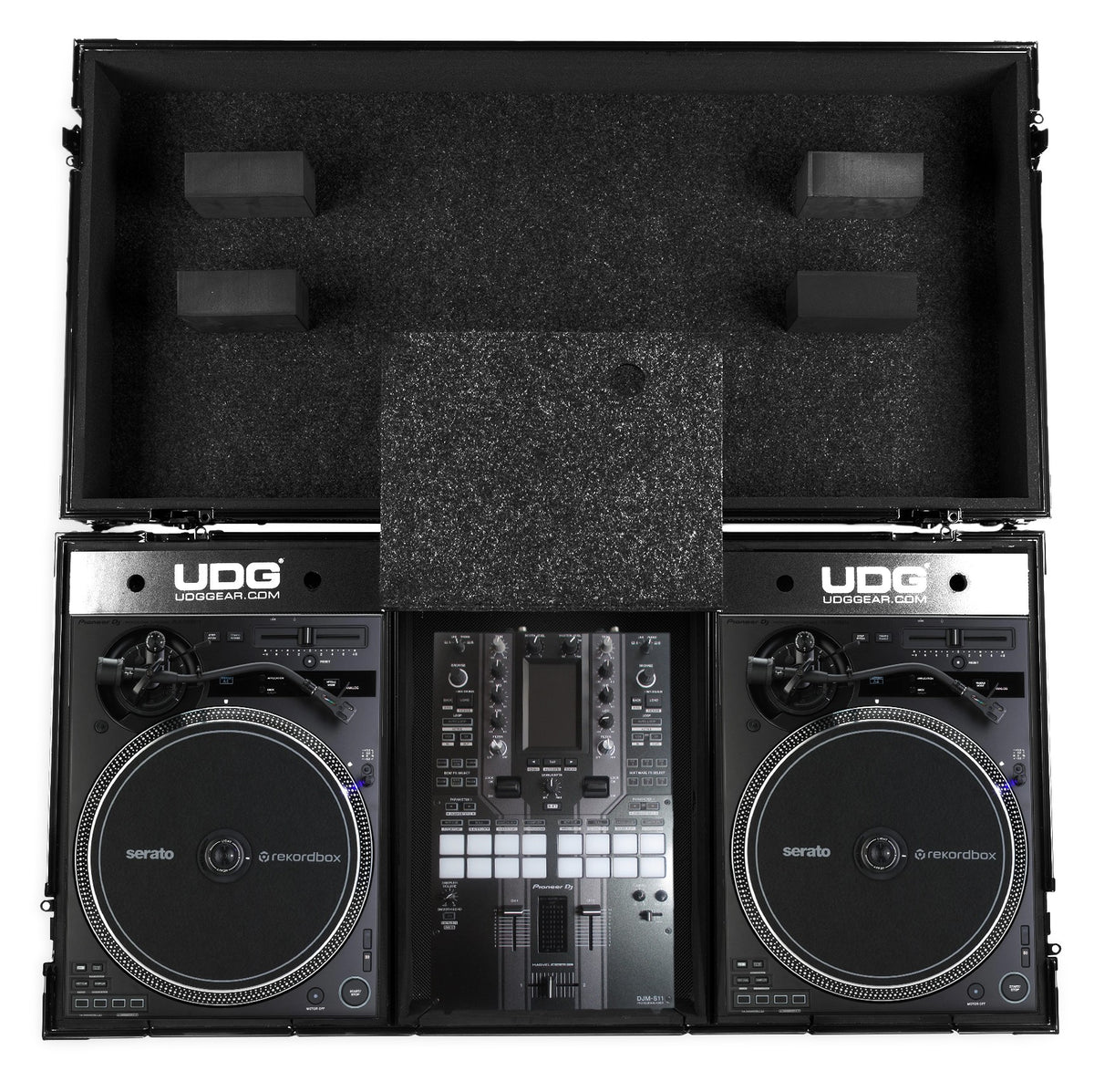 U91098BL Ultimate フライトケースセット  PLX-CRSS12 & 10/12インチミキサー Black  (ラップトップシェルフ＆ホイール付)